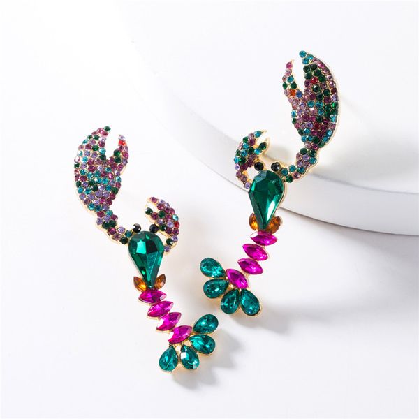 

earings fashion jewelry 2020 european exaggerated multicolor glass lobster women creative personality animal party earrings, Silver