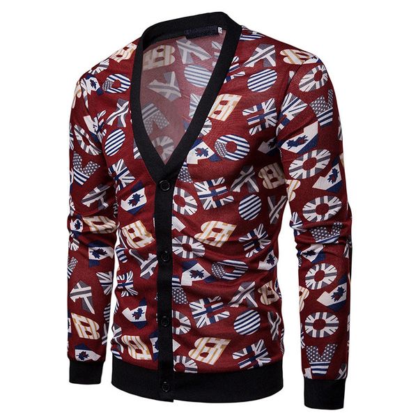 

mens hipster v neck cardigans autumn sweaters country flag letter print red knit sweaters hip hop street wear coats, White;black