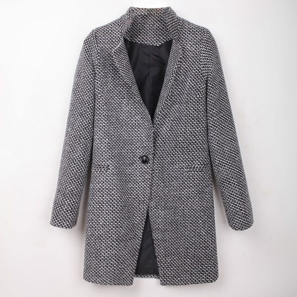 

winter suit collar woolen jacket 2019 new single button plaid slim thicken mid-long coat jackets new arrive, Tan;black