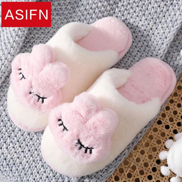 

asifn cute slippers winter cartoon indoor women non-slip men couple cotton fur slippers warm plush wear thick-soled modis, Black