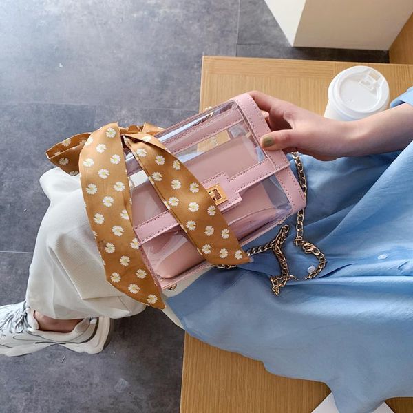 

transparent crossbody bags for women 2020 summer scarf shoulder messenger bag female small chain beach handbags