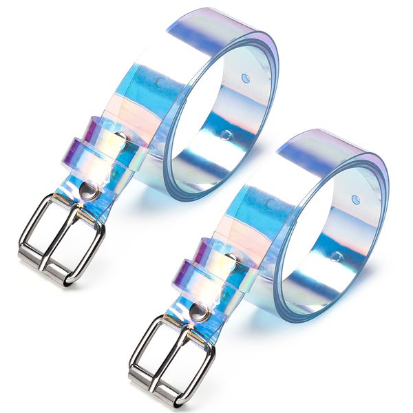 

1pc transparent women laser holographic rainbow clear pin buckle wide belt waist bands strap ladies invisible punk waistband, Black;brown