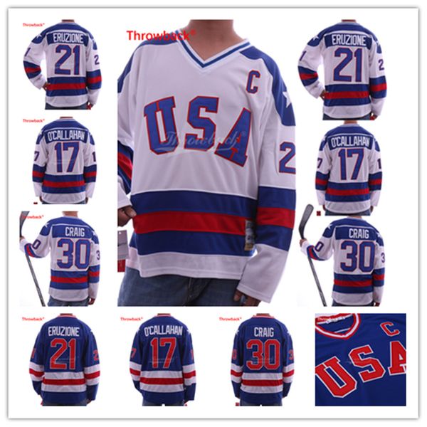 

1980 miracle on ice team usa 30 jim craig jersey 17 jack o'callahan 21 mike eruzione blue white stitched hockey jerseys, Black;red