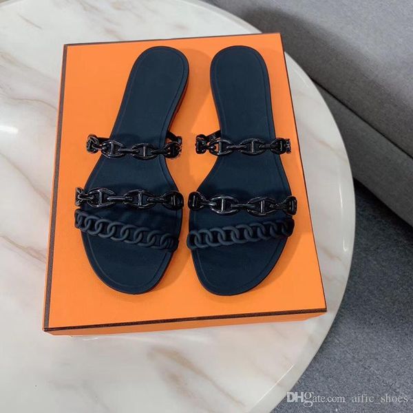 

designer slippers women sandals rivage chaine d'ancre rubber jelly sandals slides flat flip flops slippers party wedding shoes with box, Black