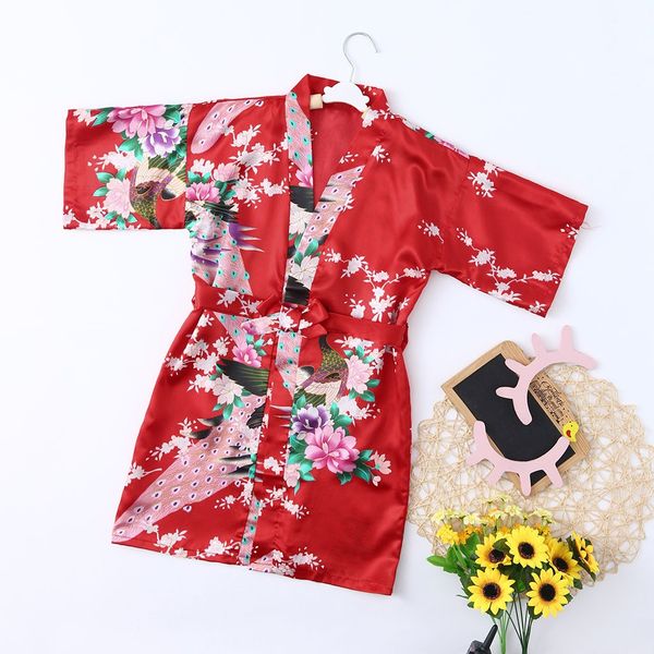 

2019 sell toddler baby girls fashion sleepwear floral silk satin kimono robes bathrobe sleepwear half sleeve cute sleepwear 15-20, Blue;red