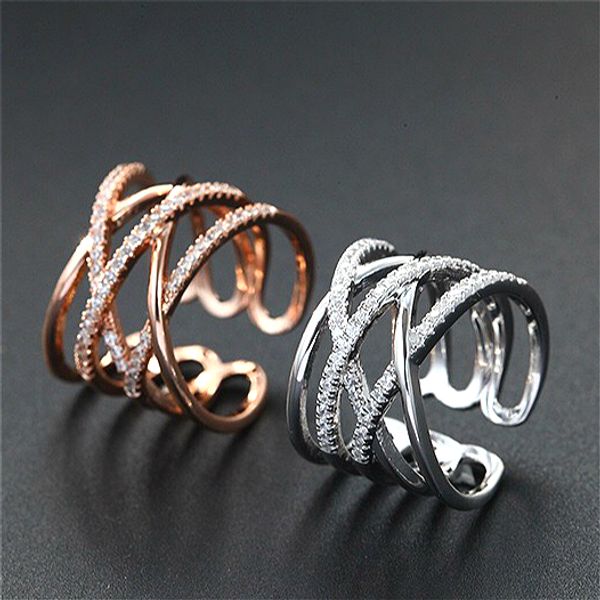 

Роскошные Multi Cross Loops Открытие End Band Кольца с Бриллиантом Циркона для Женщин Девушк