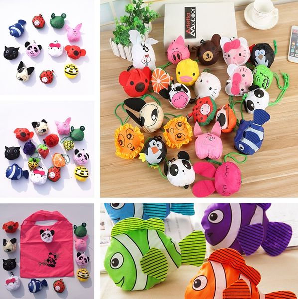 

new cartoon creative animal folding shopping bag receiving polyester environmental protection bag fruits travel bags storage bagst5i6020