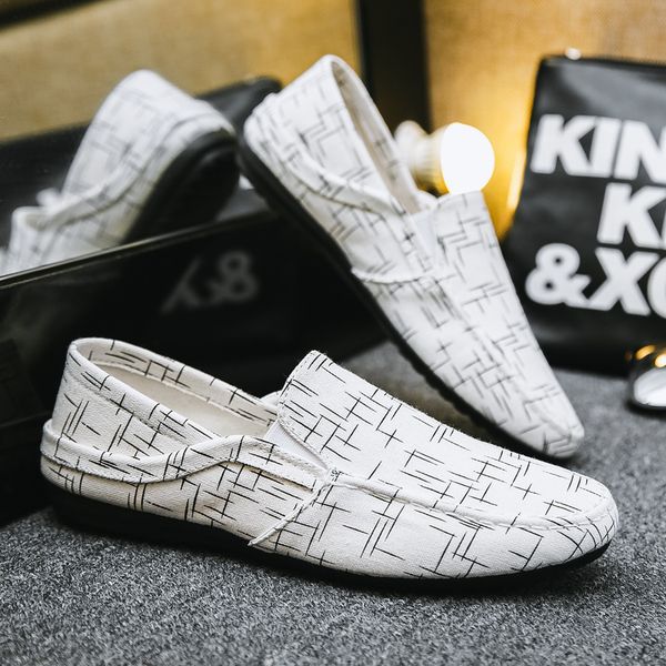 

summer denim loafers low cut male fashion slip-on shoes 50% derby men winklepickers ulzzang striped footwear canvas casual shoes, Black
