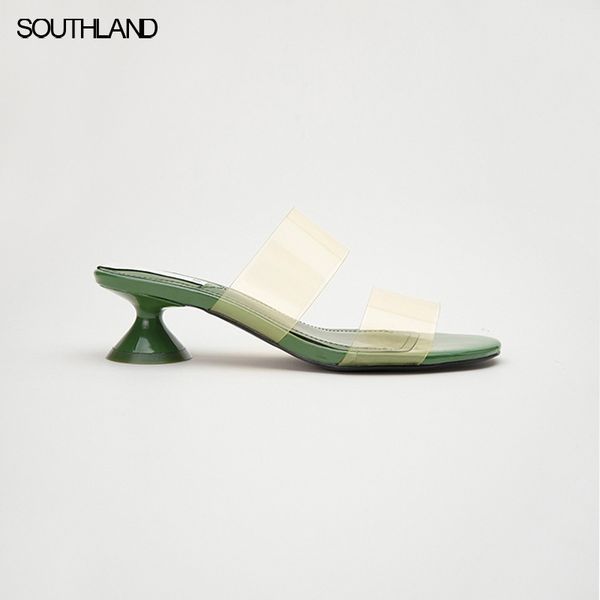 

southland summer clear upper women slides slip on strange heel women sandals, Black