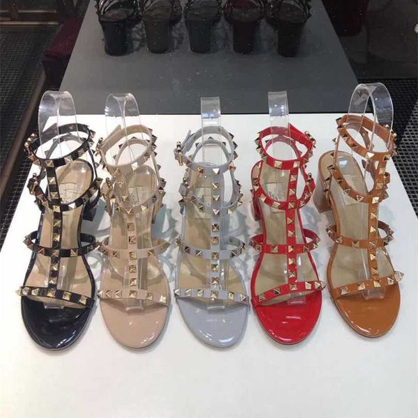 

new fashion stud sandals genuine leather slingback pumps ladies high heels luxury designer rivets shoe party casual shoes high heel, Black