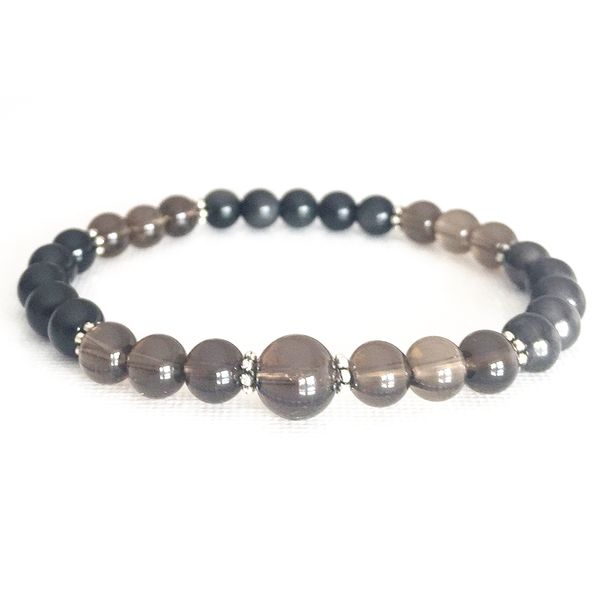 

wholesale 6 mm natural smoky quart z bracelet black tourmaline bracelet healing gem stome energy dainty yoga mala, Golden;silver