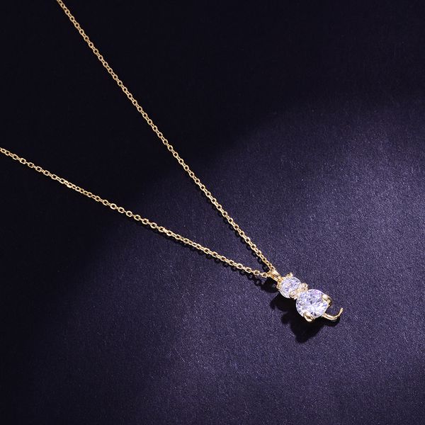 

hongye cute cat zircon pendant necklaces silver/gold color women collar jewelry sterling silver neck chain beauty neck accessory