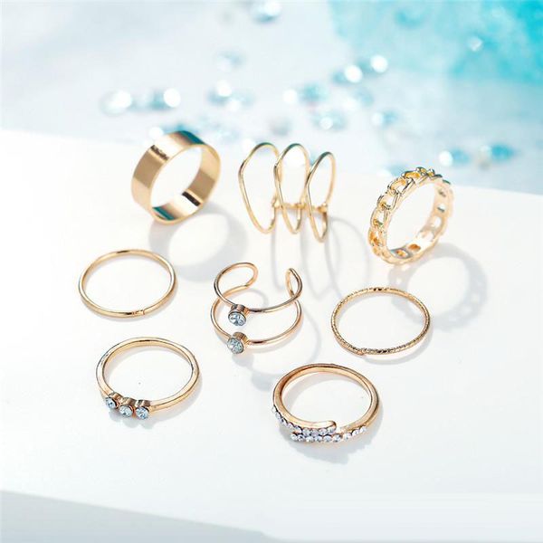 Simple Design Round Zircon Gold Color Rings Set For Women Handmade
