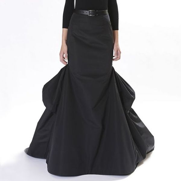 

vintage formal mermaid satin skirts for women to prom zipper ruffles tiered long skirt faldas largas mujer, Black