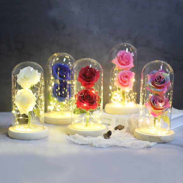 

rose glass cover preserved fresh flower immortality romantic 2 roses festival valentine's day home decoration eternal flower