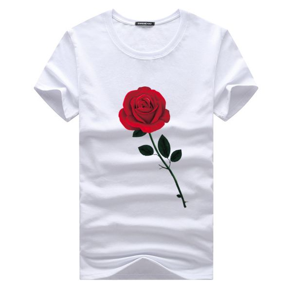 

Красная роза цветок печатных мужская дизайнер футболка мода любовь хип-хоп футбо