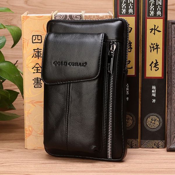 

men genuine leather cell mobile/phone fanny bag cigarette cash pocket bum loop belt hip purse waist pack shoulder crossbody bags