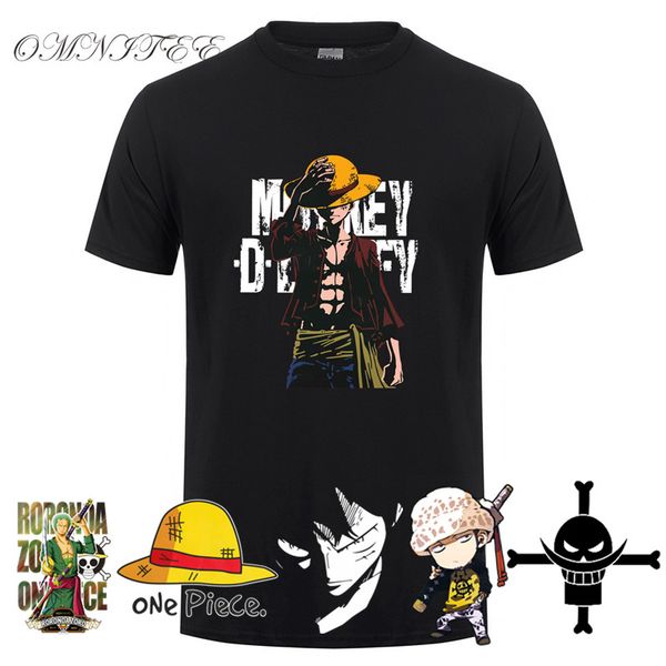 

summer one piece t shirt men monkey d luffy t shirts new short sleeve cotton anime zoro ace law t-shirt tee, White;black