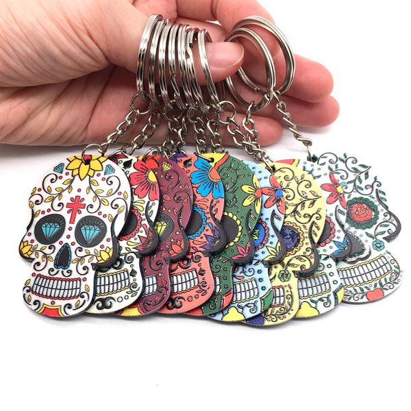 

keychains calavera sugary-sweet whimsical skull key chain keyrings relief sugar skull keychain 9 color custom skeleton key ring, Silver