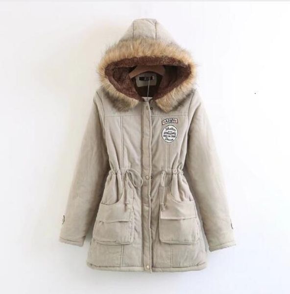 

new 2019 women parka warm plus size hooded women jas fashion slender collar jackets women's outfielder ladies winter jas, Tan;black
