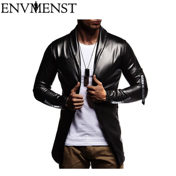

pu leather jacket men turn-down collar autumn new men's leather jacket men's slim fit sleeve pocket black