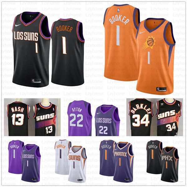 

new phoenix devin 1 booker suns jersey deandre 22 ayton charles 34 barkley steve 13 nash stitched basketball jerseys fri, Black;blue