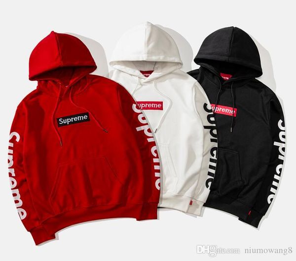 

2019 brand news hoodie sup+white+ reme sleeve printing classic embroidery logo sweatshirt famous designer pullover clothing high quality, Black