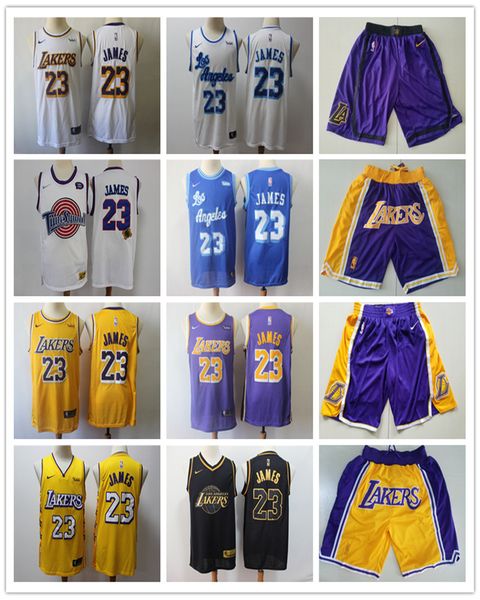 

Мужские Лос-Анджелес Лейкерс возврат 23 Леброн Джеймс баскетбол шорты баскетбол Джерси черный желтый фиолетовый белый синий