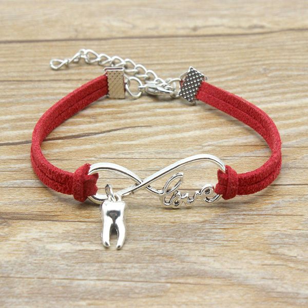 

new ancient silver tooth brace mixed color velvet i love infinite leather bracelet jewelry available hand-knitted minimalist gift, Golden;silver