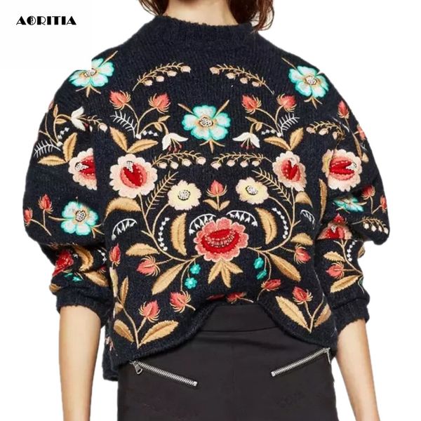 

2019 autumn winter sweater fashion floral embroidery pullover streetwear sweaters, White;black
