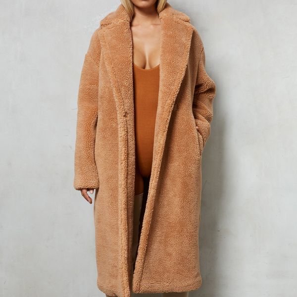 

cp bear oversized boyfriend faux teddy fur women fashion open stitch jackets women casual long sleeve coats female ladies cp86, Black