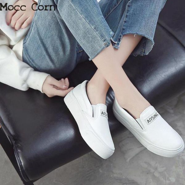 

slip on loafers woman pu leather flat shoes platform vulcanize shoes classic designer brands sneakers fashion white casual wedge, Black