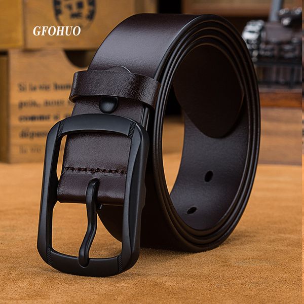 

business belt cowhide genuine leather belts for men brand strap male pin buckle fancy vintage cowboy jeans cintos, Black;brown