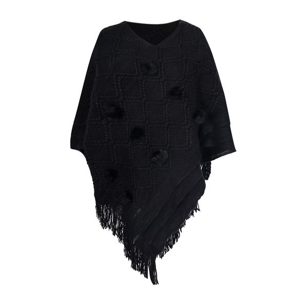 

feitong pullovers coats women winter knitted shirts cashmere poncho capes shawl pullovers sweater coat tassles overcoats, White;black
