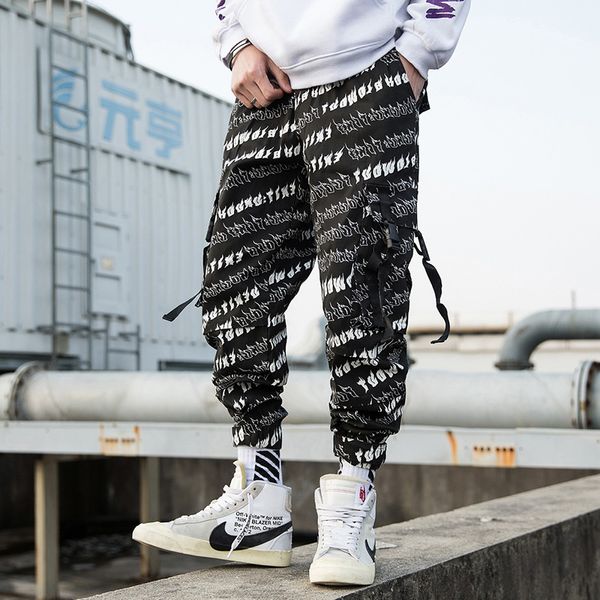 

spring new original letter printing casual pants men loose hip-hop harem pants sweatpants mens trousers streetwear joggers mid, Black