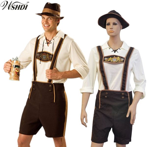 

man german beer lederhosen outfit men bavarian oktoberfest cosplay halloween costumes, Black;red