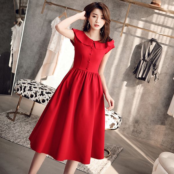 

burgundy turn-down collar chinese prom dress women qipao retro exquisite elegant vestidos de festa button solid color cheongsam, Red