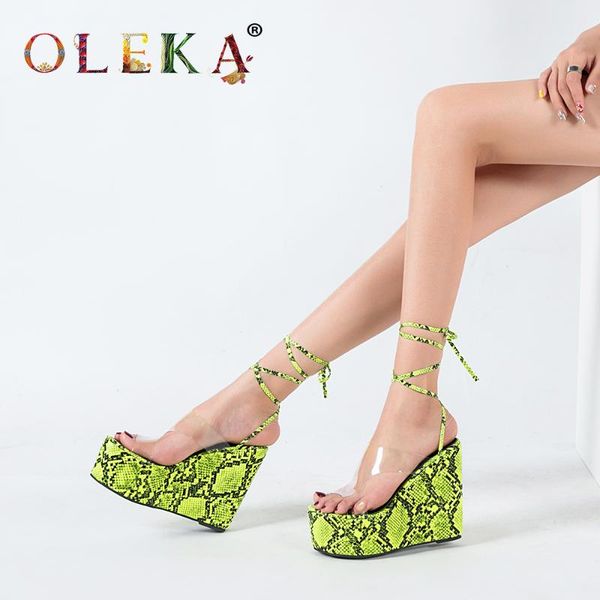 

oleka green snake pattern thick bottom sandals women wedge heel fashion european and american banquet style sandals women, Black