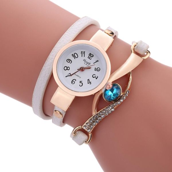 

fashion women bracelet leather watches rose gold eye blue gemstone ladies watch female leather quartz wrist watches montre femme, Slivery;brown