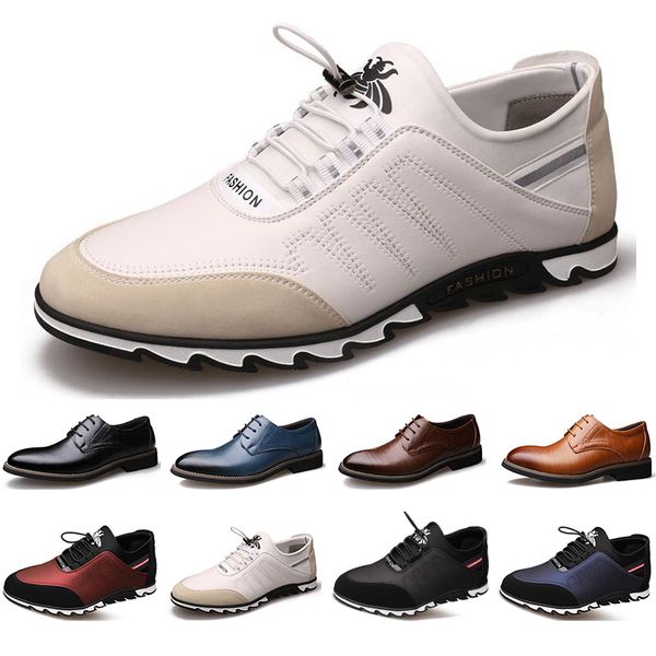 

2020 arrival designer men leather casual shoes black navy blue brown business fashion platform flat party mens trainers sneaker color7