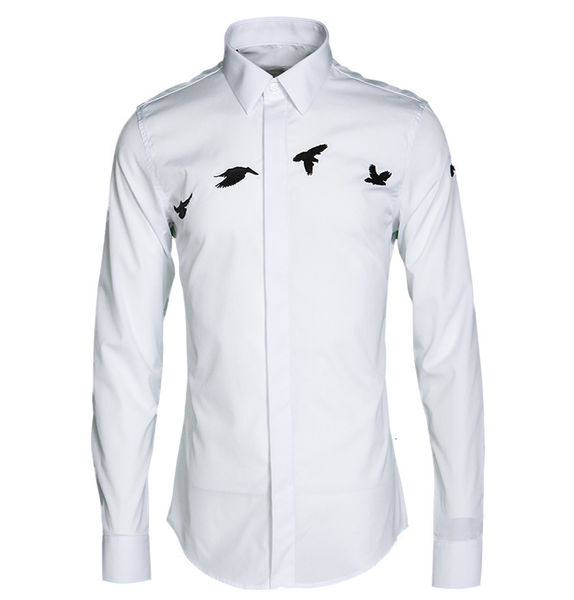 

men shirt luxury flying pigeon embroider long sleeve mens dress shirts plus size 4xl fashion casual slim fit mens shirts, White;black