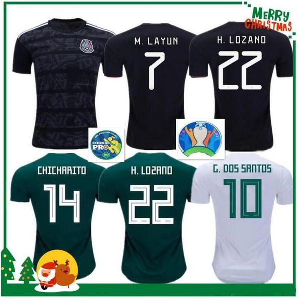 

gold cup 2019 2020 camisetas mexico black 19 20 men soccer jersey 2018 chicharito lozano dos santos football shirt camisa de futbol, Black;yellow
