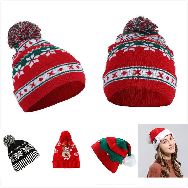 

5 styles fashion santa claus snowflake knitted cap baggy warm crochet winter soft wool knit ski beanie skull christmas hat with pom pom, Blue;gray