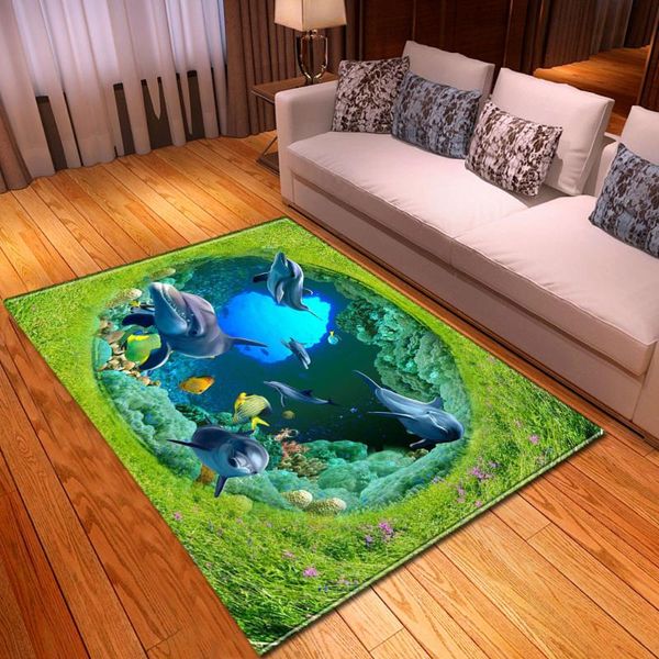 

3d dolphin bedside rug children play bedroom mat flannel home decor dining room area rug large living room carpet for parlor