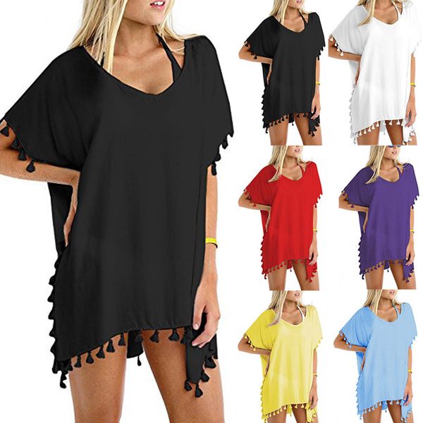 

4 colors women solid chiffon swimsuit cover up swimwear beachwear bikini loose beach cover-up bathing suit swimsuit swimwear, Blue;gray