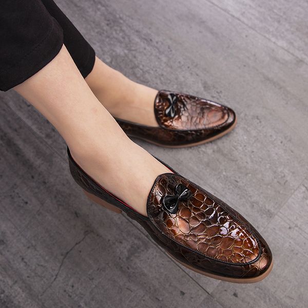 

fashion snake skin leather casual mens shoes italian dress male footwear designer fish skin wedding party oxford shoes for men l09, Black