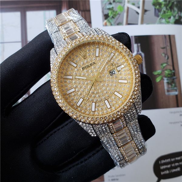 

designer watches 42mm big dail mens watches black gold rose gold watch available stainless steel full-diamond wristwatch date quartz watches, Slivery;golden