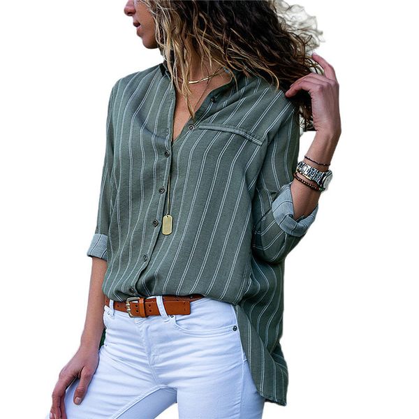 

women's blouses & shirts arrival women striped button and casual long sleeve blouse office ladies shirt s-3xl, White