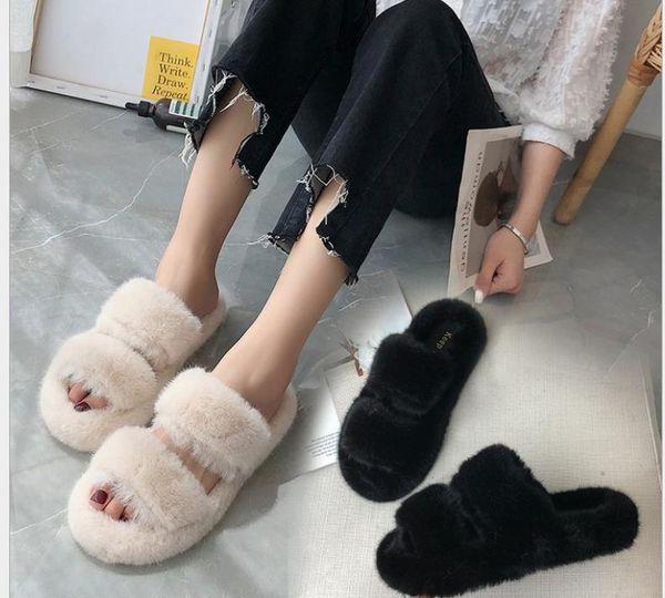 

2019 new lazy outside wearing cotton slippers cross with thick-soled open toe autumn and winter shoes, Black