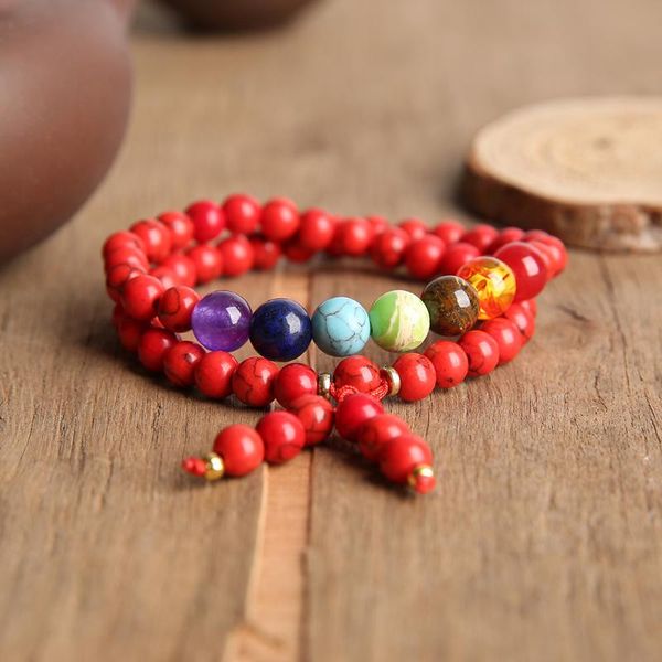 

yuokiaa 7 chakra bracelets men 8mm nature stone double layer jewelry 54 mala bead bracelet yoga bileklik prayer bohemian, Black
